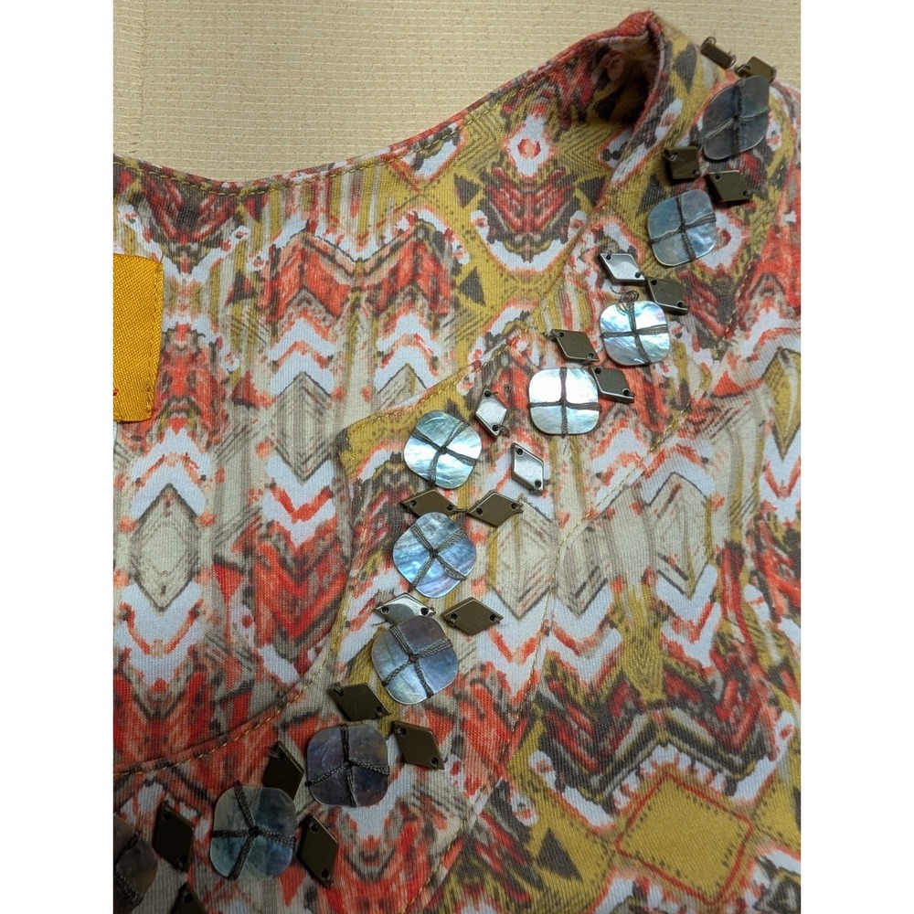 Ruby Rd Women's T Shirt Size M Multi Color Orange Mustard Shell Neckline Boho - Picture 5 of 5